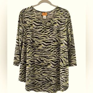 EUC Women’s Ruby Rd. Animal Print Lime Green/Black/White Top Size L